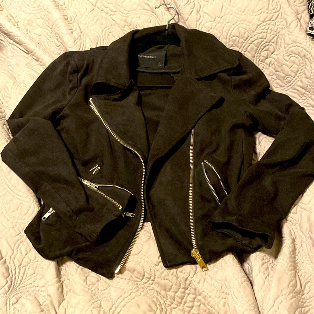 Black faux suede motorcycle style jacket size Small